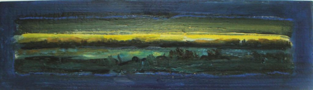 Lichtmoment (2) 2014. Gemengde techniek op hout, 8 bij 40 cm; verkocht