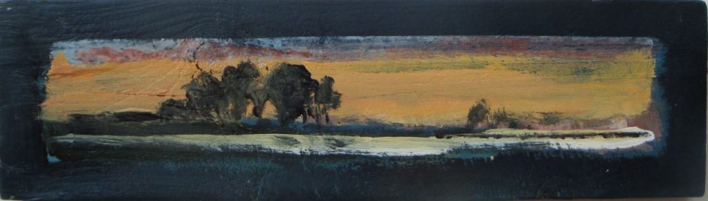 Reflectie 2015. Gemengde techniek op hout, 8 bij 40 cm; verkocht