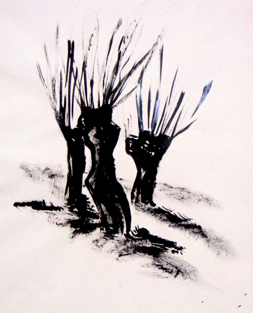 Wilgen 2015. Oostindische inkt op rijstpapier, 50 bij 65 cm, incl. lijst. verkocht