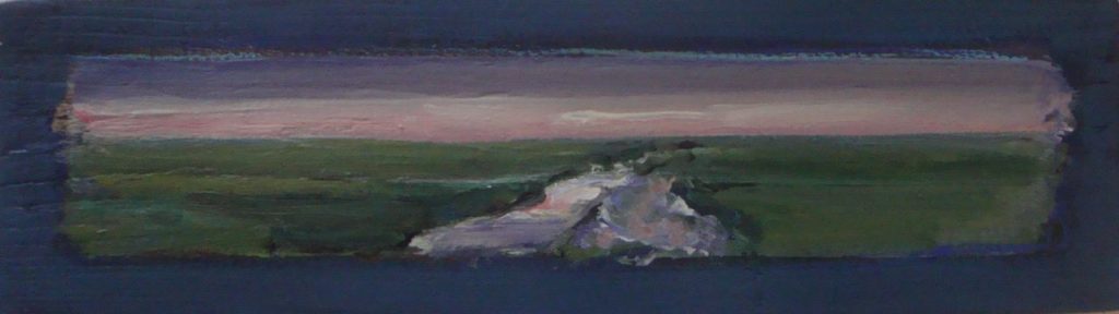 Kwelder, 2016. Gemengde techniek op hout, 11 bij 40 cm. Verkocht.