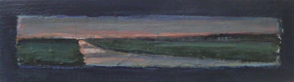 Reflectie, 2016. Gemengde techniek op hout, 11 bij 40 cm. Verkocht.