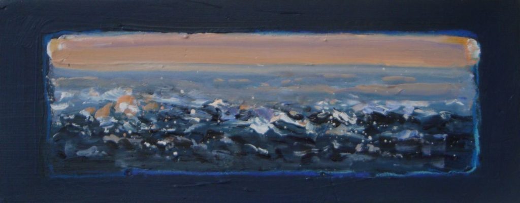 Zee, 2016. Gemengde techniek op hout, 16 bij 40 cm