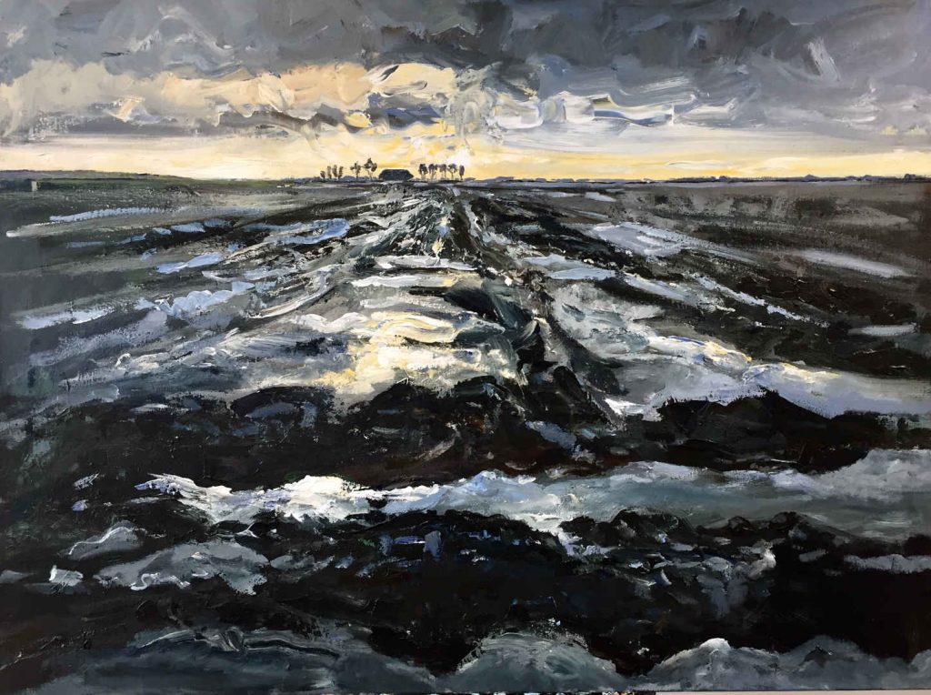 Verdronken land, 2022. Acryl op linnen, 160 bij 115 cm
